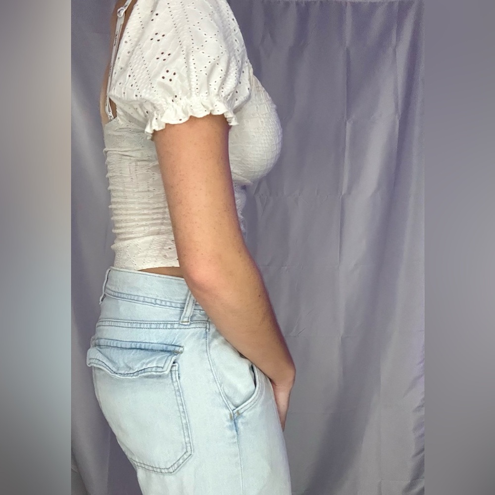 Cream Bodysuit - Lacing and Ruffle Detail